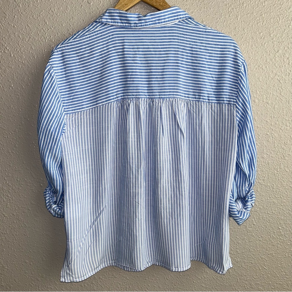 Jane + Delancey Blue Color Block Striped Long Sleeve Button Up Roll Cuff Shirt - Picture 2 of 7